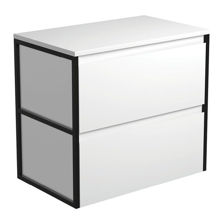Fienza Amato Satin White 750 Wall-Hung Cabinet, Matte Black Frames
