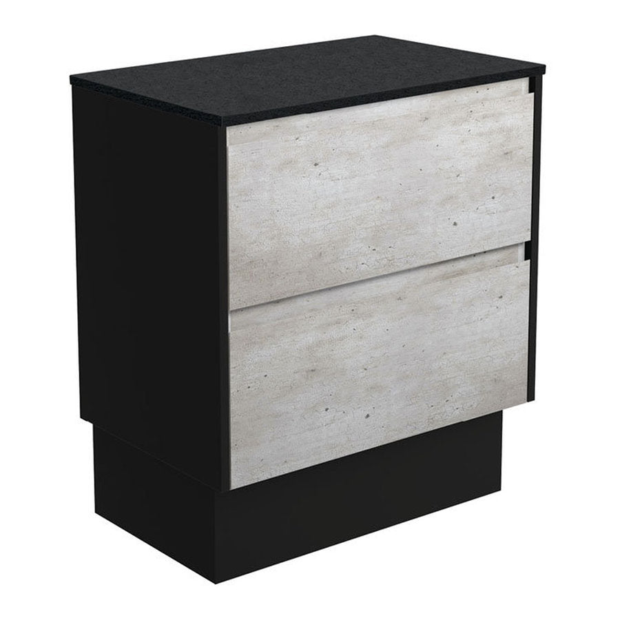 Fienza Amato Industrial 750 Cabinet On Kickboard, Satin Black Panels