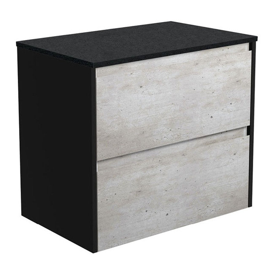 Fienza Amato Industrial 750 Wall-Hung Cabinet, Satin Black Panels
