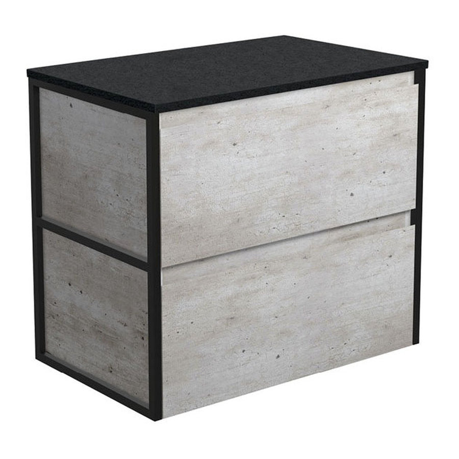 Fienza Amato Industrial 750 Wall-Hung Cabinet, Matte Black Frames