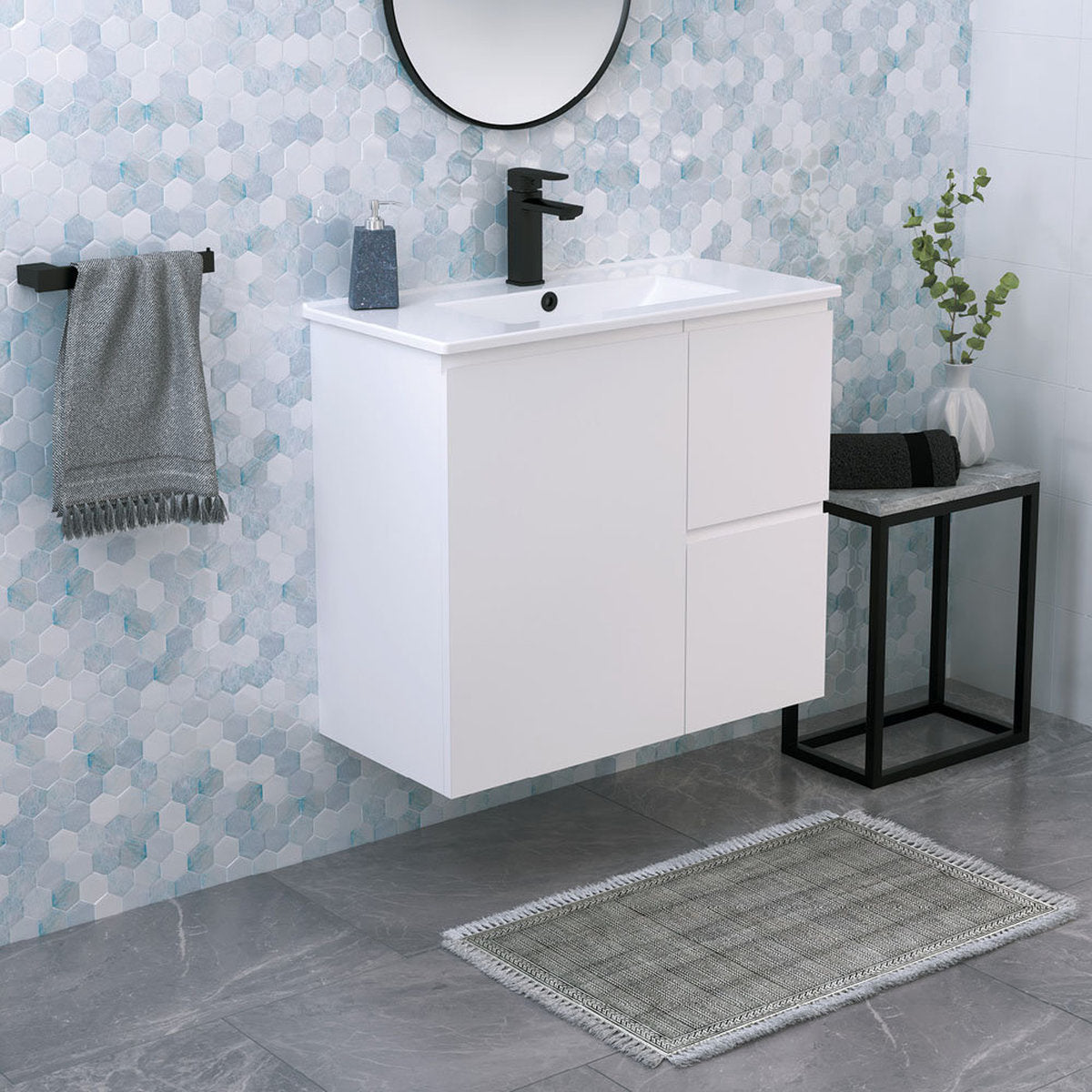 Fienza Siska 750mm Ensuite Depth Wall Hung Cabinet, Right Drawers