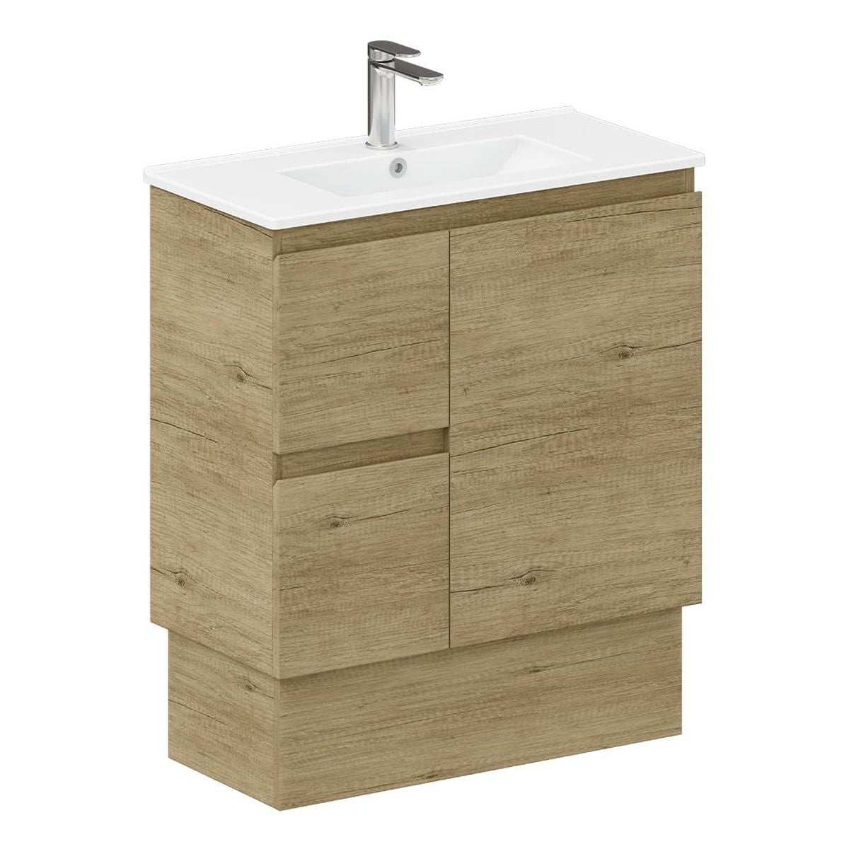 Siska Slim Scandi Oak 750 Vanity on Kickboard, Left Drawers