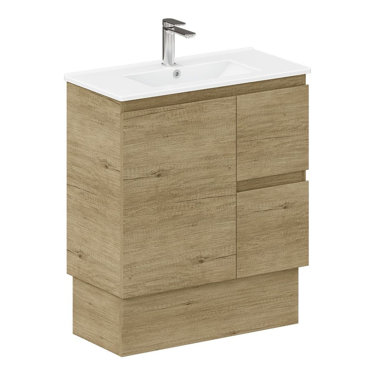Siska Slim Scandi Oak 750 Vanity on Kickboard, Right Drawers