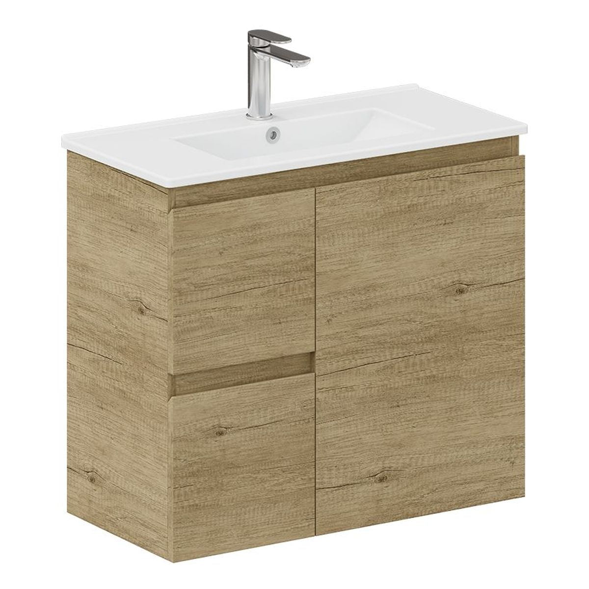 Siska Slim Scandi Oak 750 Wall Hung Vanity, Left Drawers