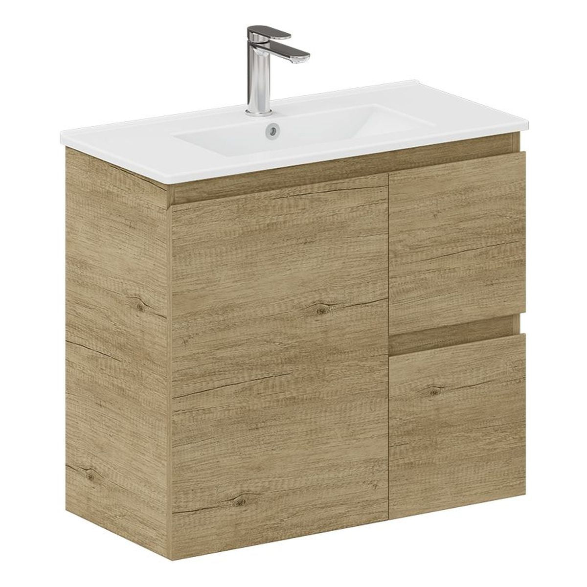 Siska Slim Scandi Oak 750 Wall Hung Vanity, Right Drawers