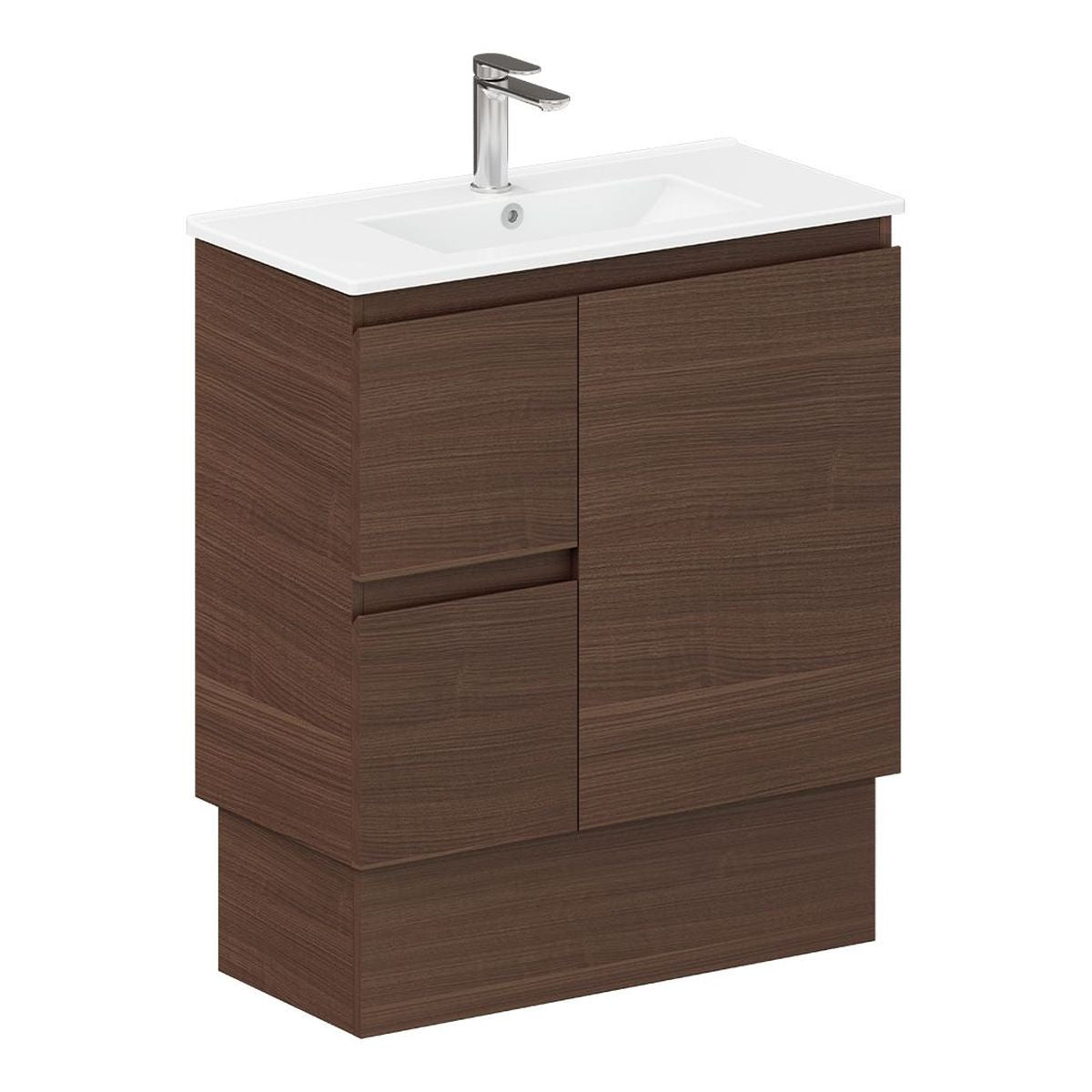 Siska Slim Walnut 750 Vanity on Kickboard, Left Drawers
