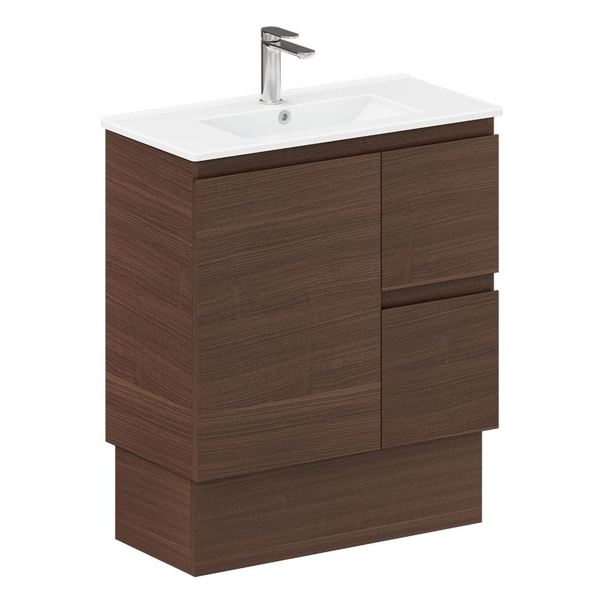 Siska Slim Walnut 750 Vanity on Kickboard, Right Drawers