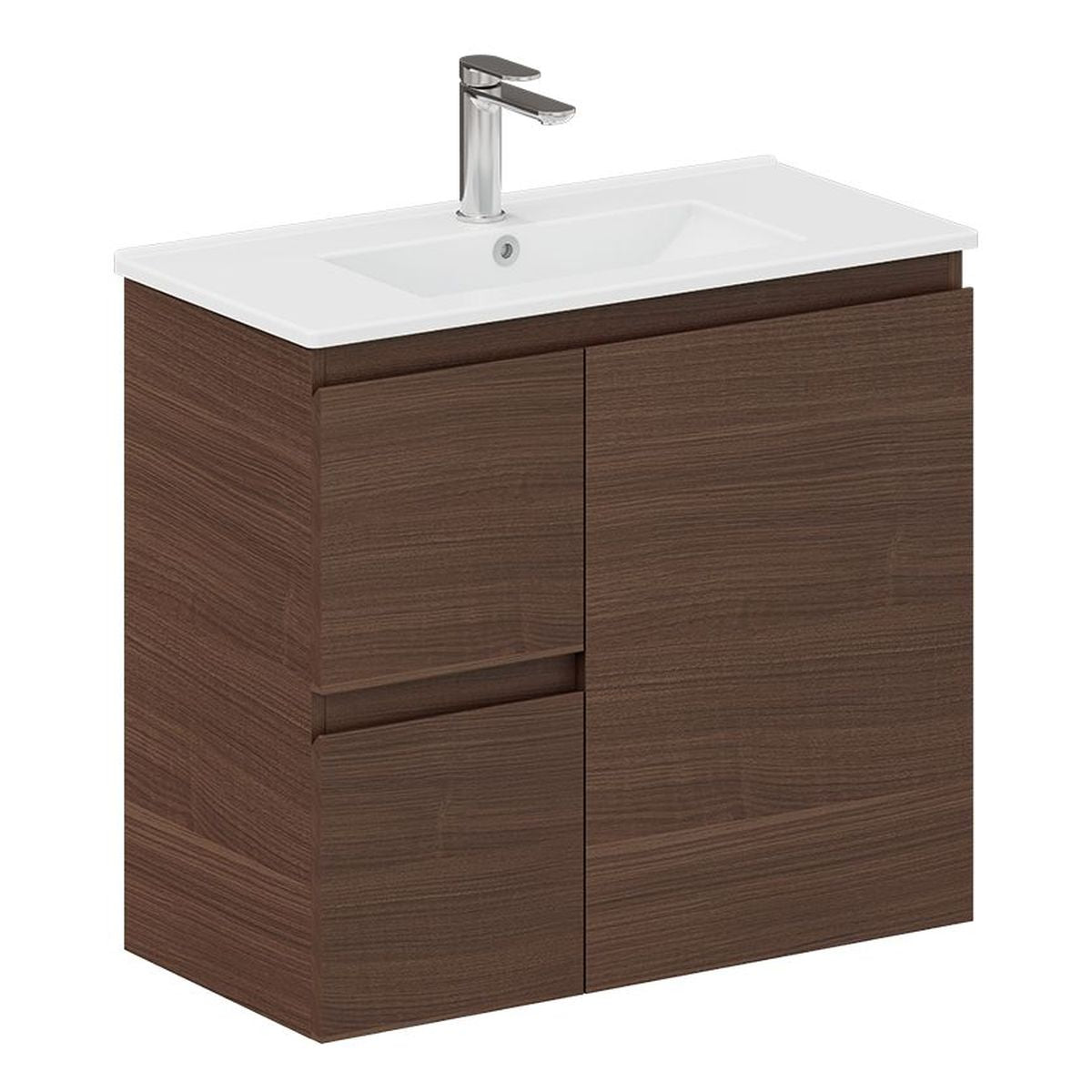Siska Slim Walnut 750 Wall Hung Vanity, Left Drawers