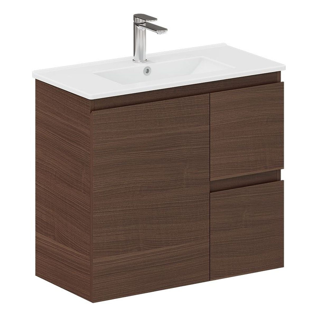 Siska Slim Walnut 750 Wall Hung Vanity, Right Drawers