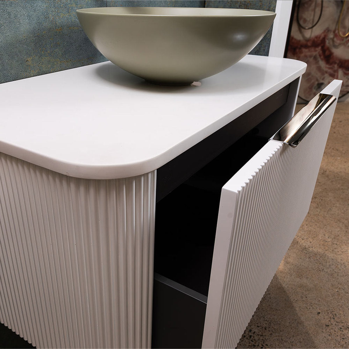 Fienza Minka Curved Satin White 750 Wall Hung Cabinet