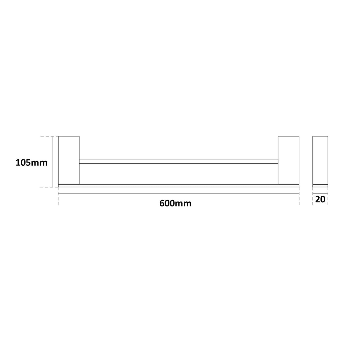 MIllennium Zoya Double Towel Rail 600mm, Gun Metal