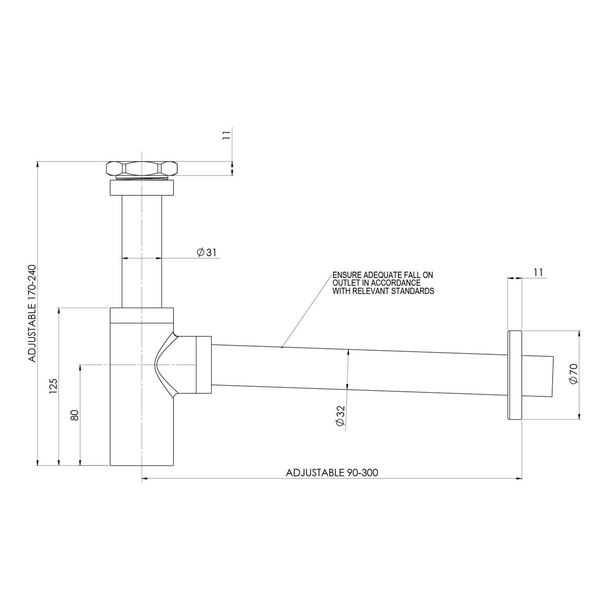 40mm Bottle Trap - Brushed Nickel