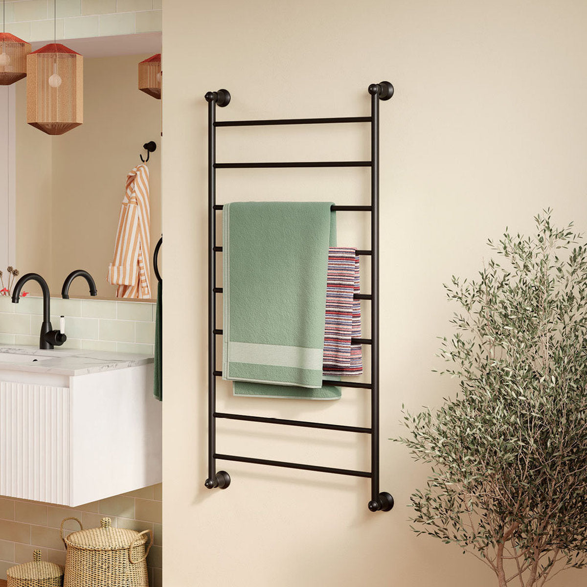 Fienza Lillian Heated Towel Rail, 600x1200mm, Matte Black