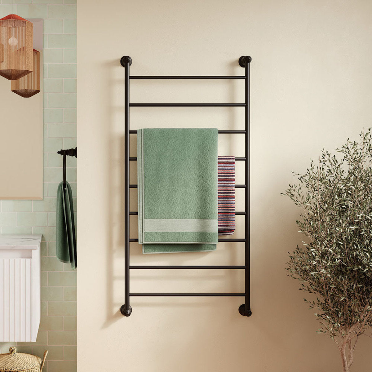 Fienza Lillian Heated Towel Rail, 600x1200mm, Matte Black