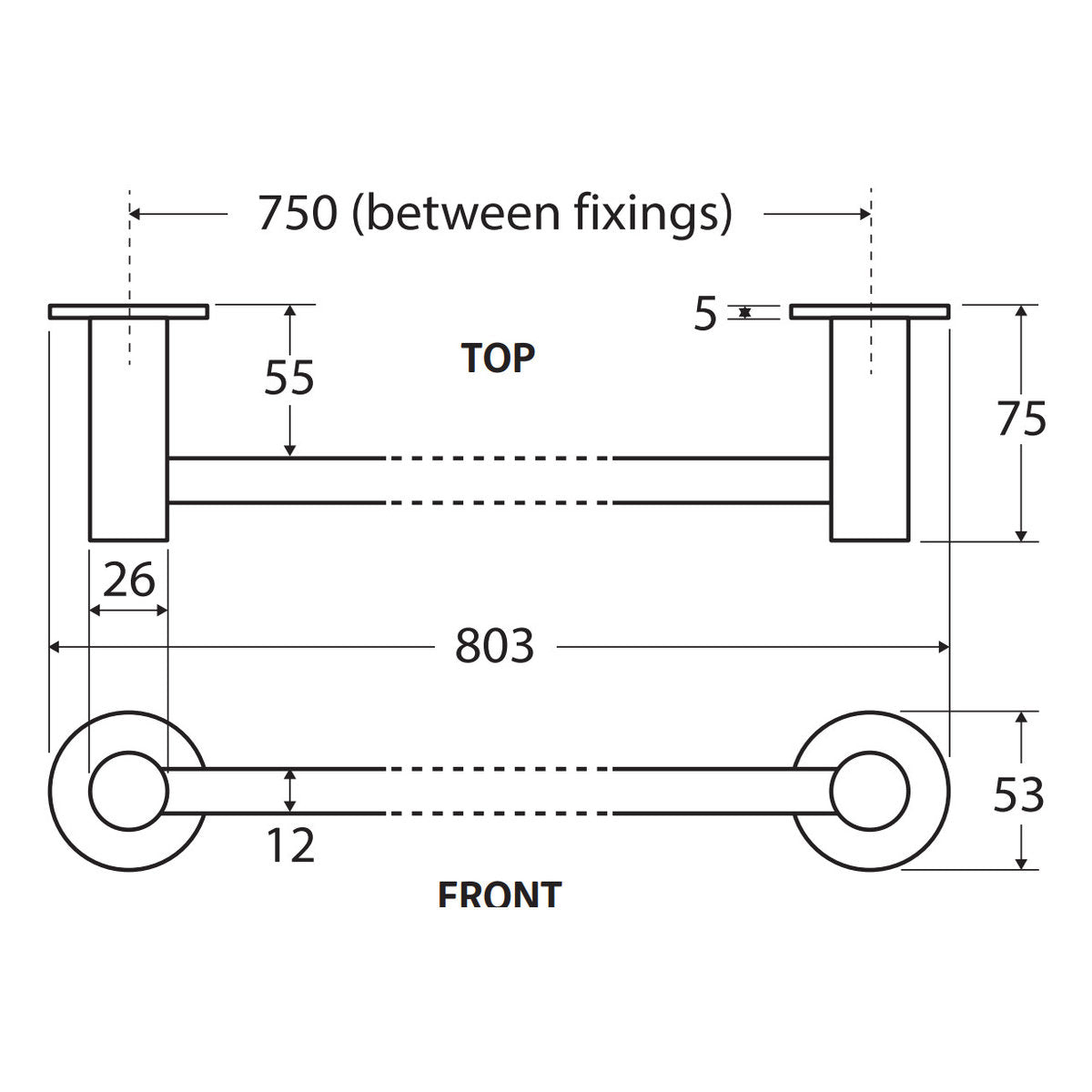 Fienza Hustle Single Towel Rail, Matte Black