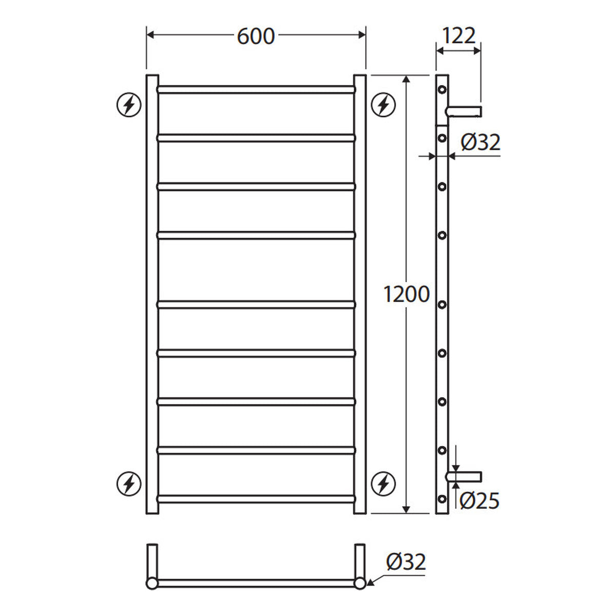 Fienza Isabella Heated Towel Rail, 600x1200mm, Chrome