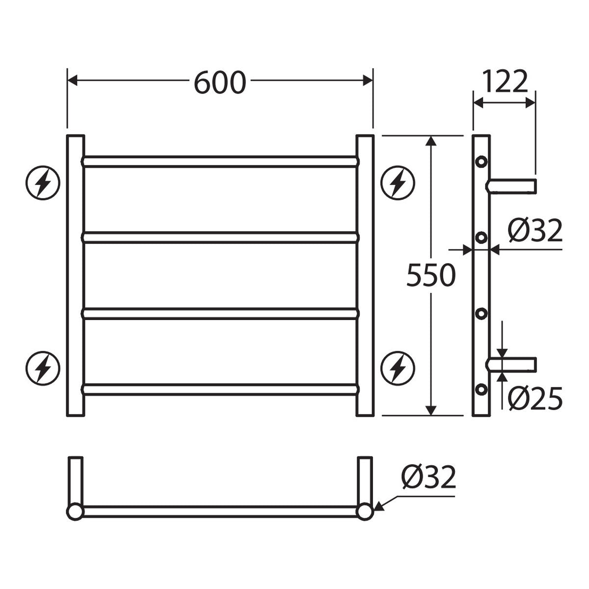 Fienza Isabella Heated Towel Rail, 600x550mm, Chrome