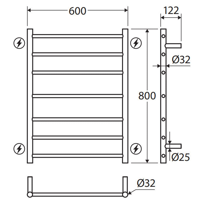 Isabella Heated Towel Rail, 600 x 800mm, Chrome