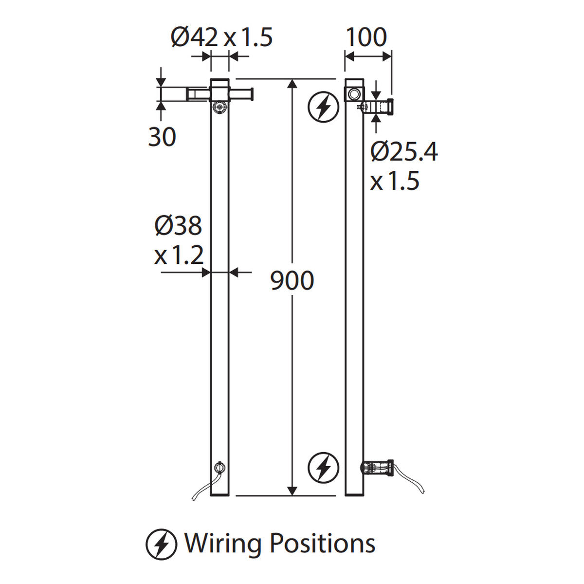 Isabella Vertical Heated Towel Rail, 100 x 900mm, Brushed Copper