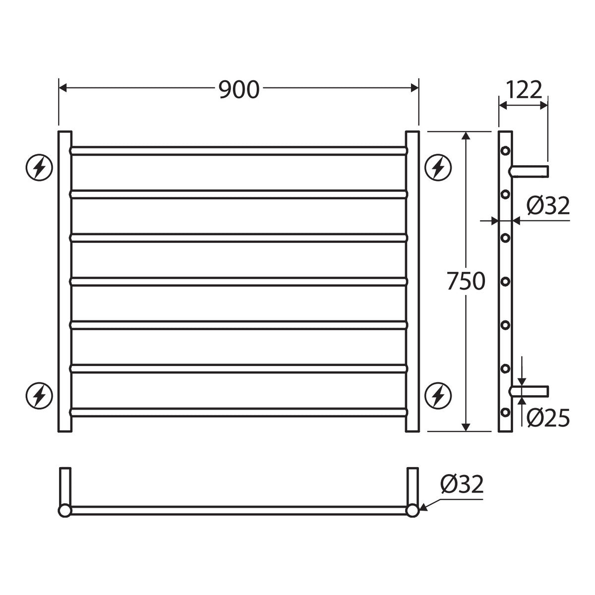 Fienza Isabella Heated Towel Rail, 900x750mm, Chrome