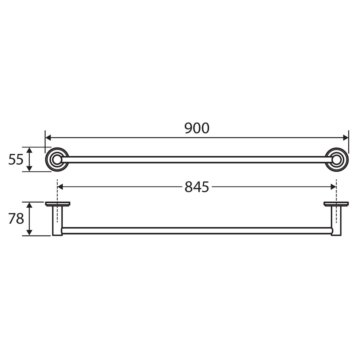 Kaya Single Towel Rail, 900mm, Brushed Copper