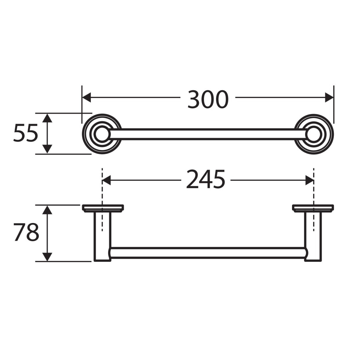 Kaya Single Towel Rail, 300mm, Brushed Copper
