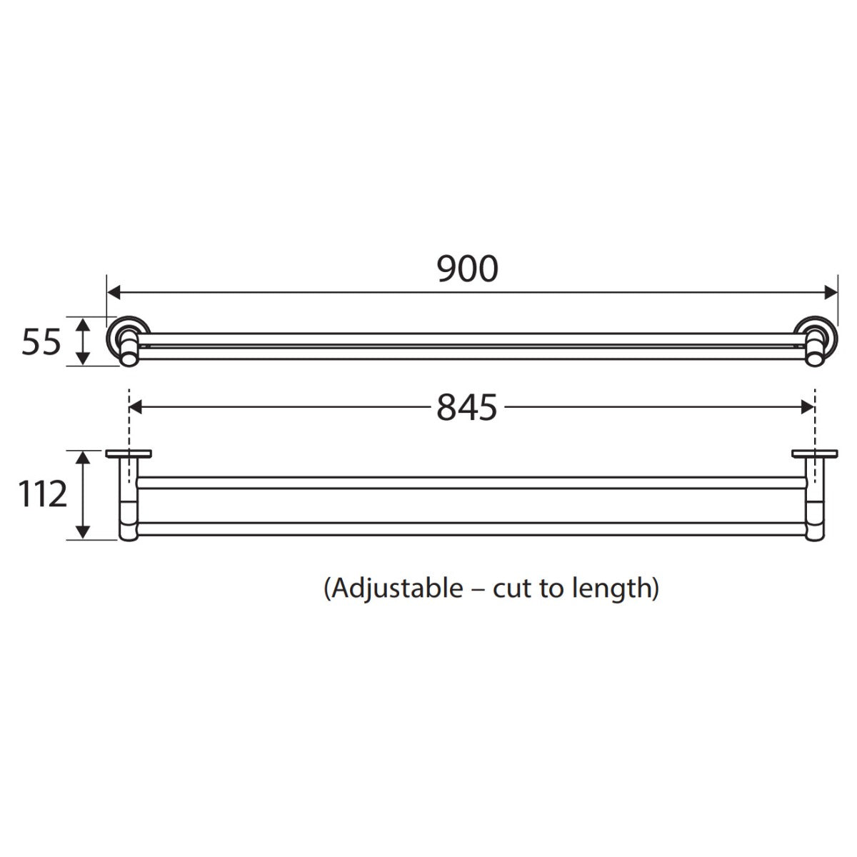 Kaya Double Towel Rail, 900mm, Brushed Copper