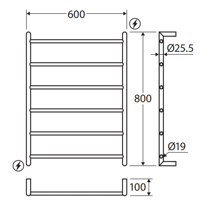 Kaya Heated Towel Rail, 600 x 800mm, Gun Metal