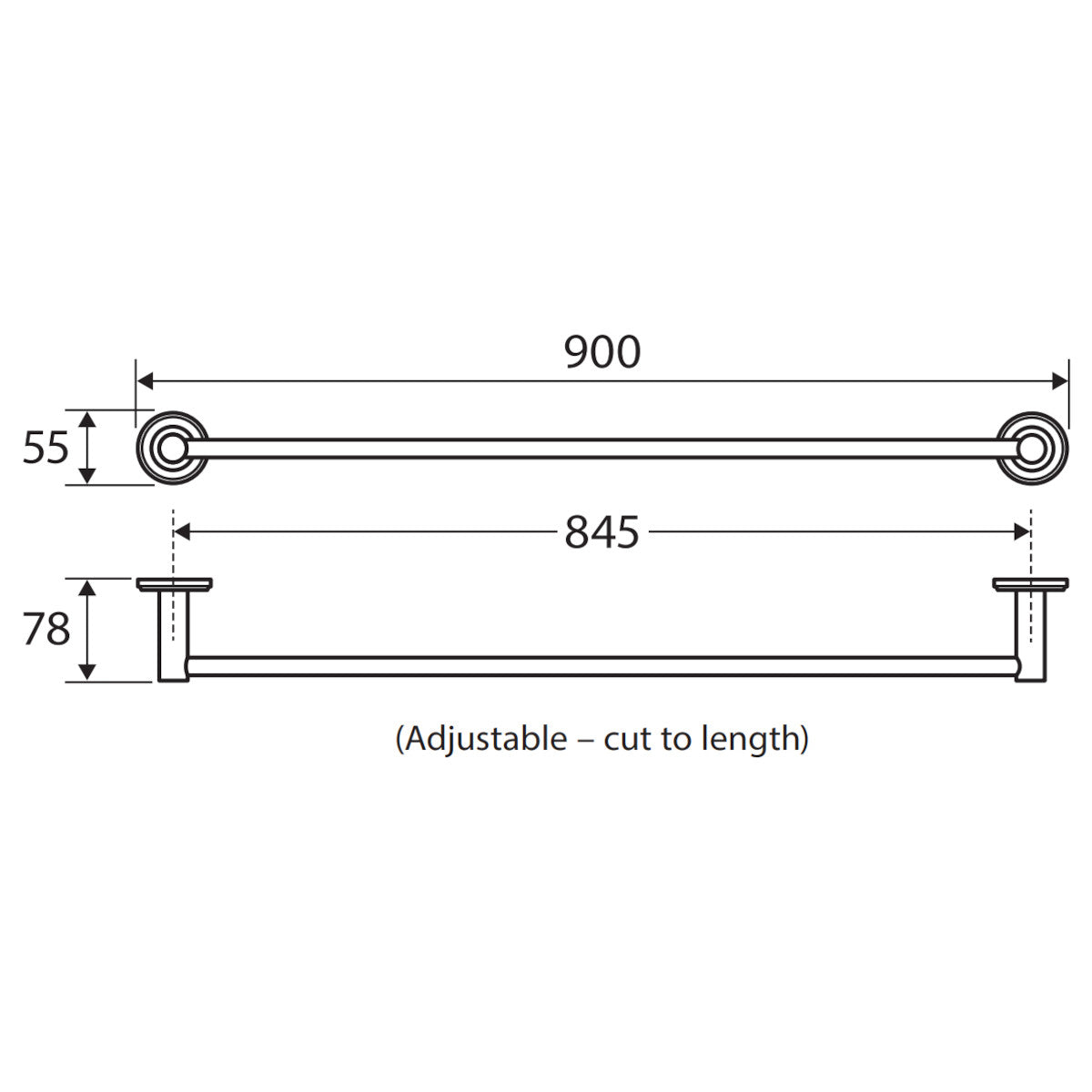 Axle 900mm Single Towel Rail - Brushed Nickel