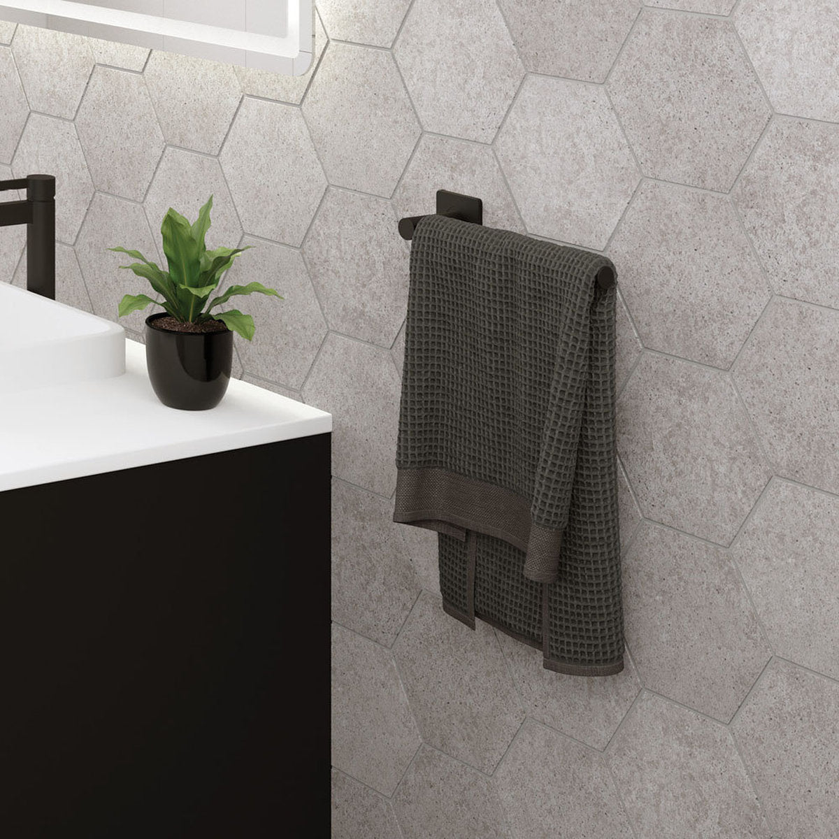 Fienza Sansa Hand Towel Rail/Toilet Roll Holder, Matte Black