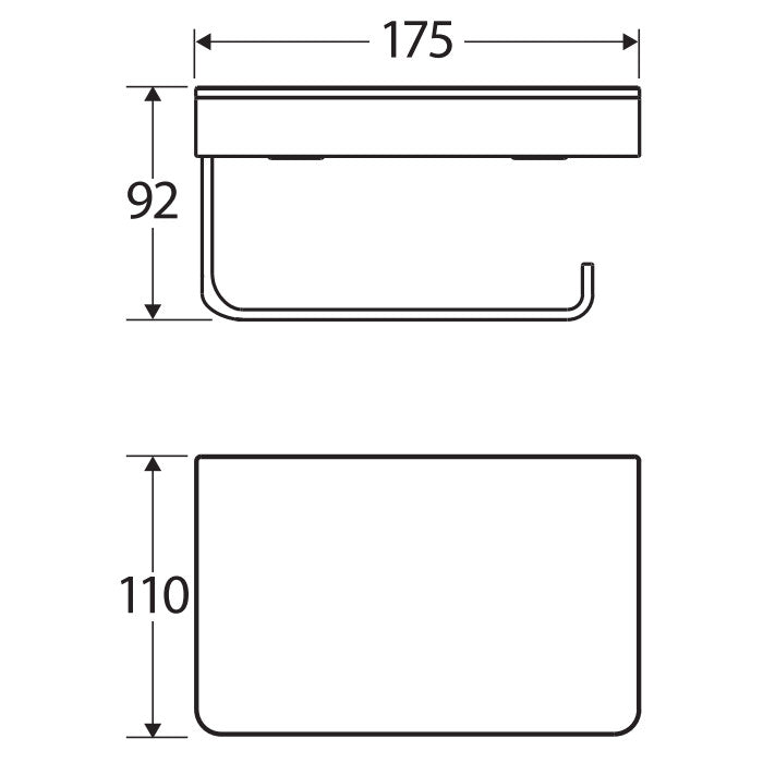 Tono Toilet Roll Holder with Glass Shelf, Matte Black