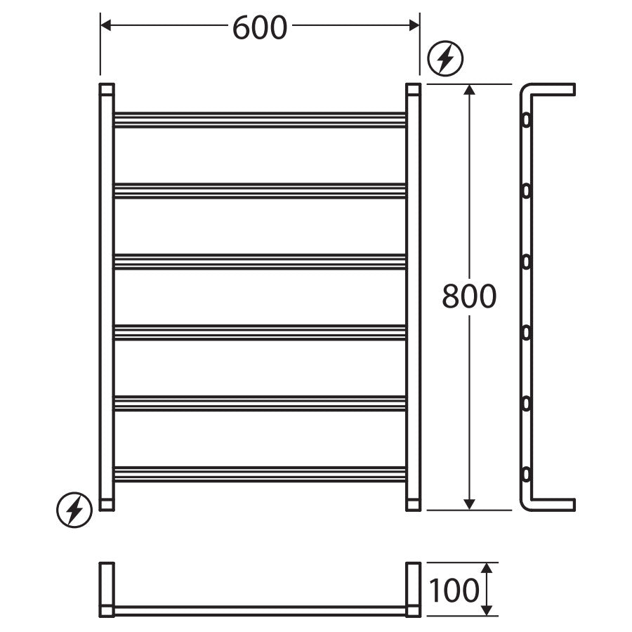 Tono Heated Towel Rail, 600 x 800mm, Chrome