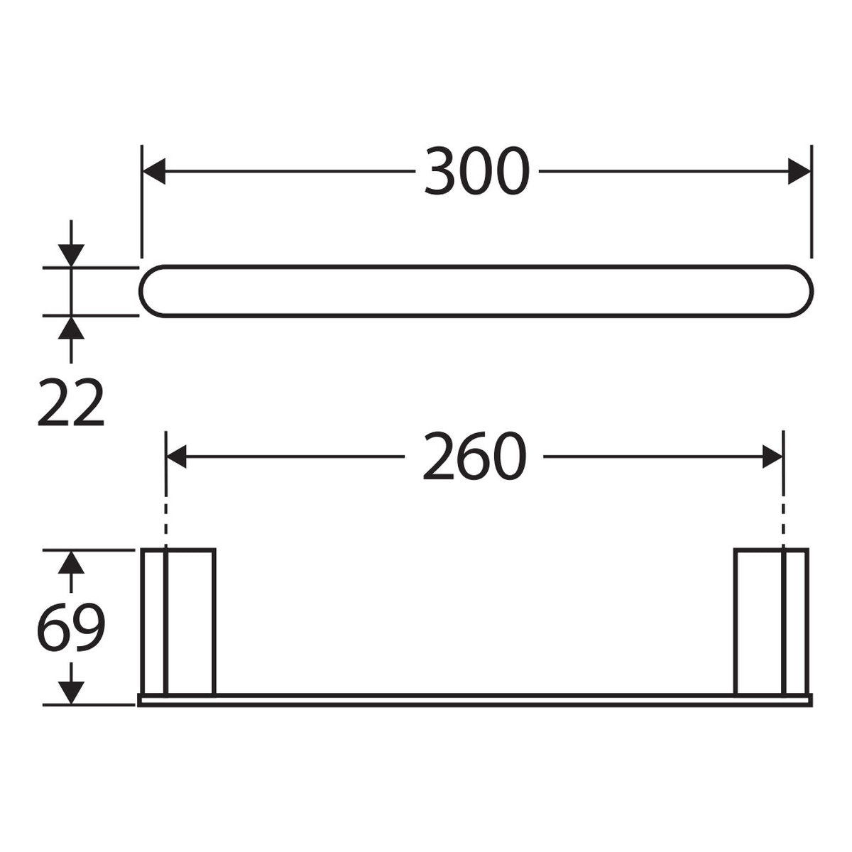 Fienza Lincoln Short Towel Rail, 300mm, Mixed Finish