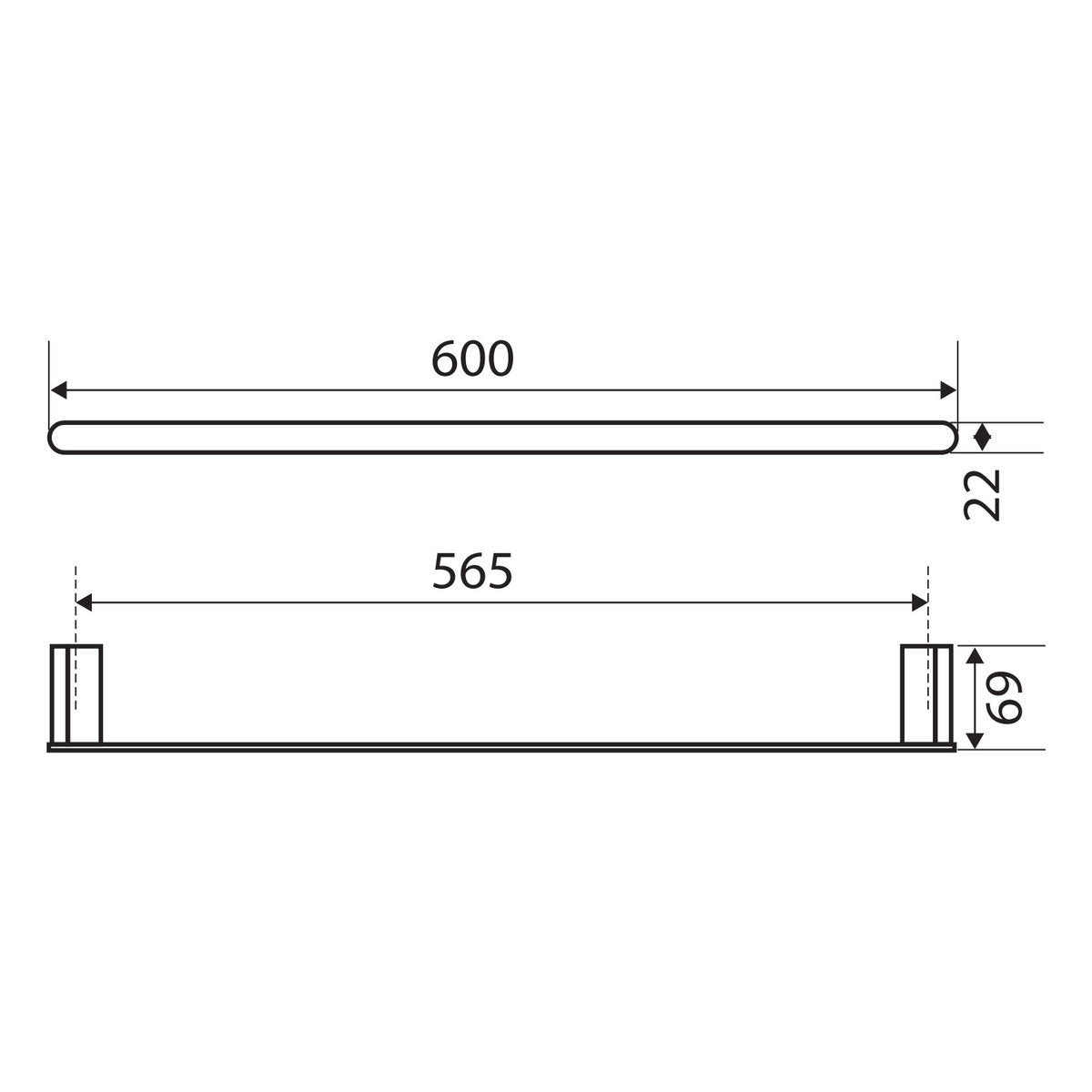 Fienza Lincoln Single Towel Rail, 600mm, Mixed Finish