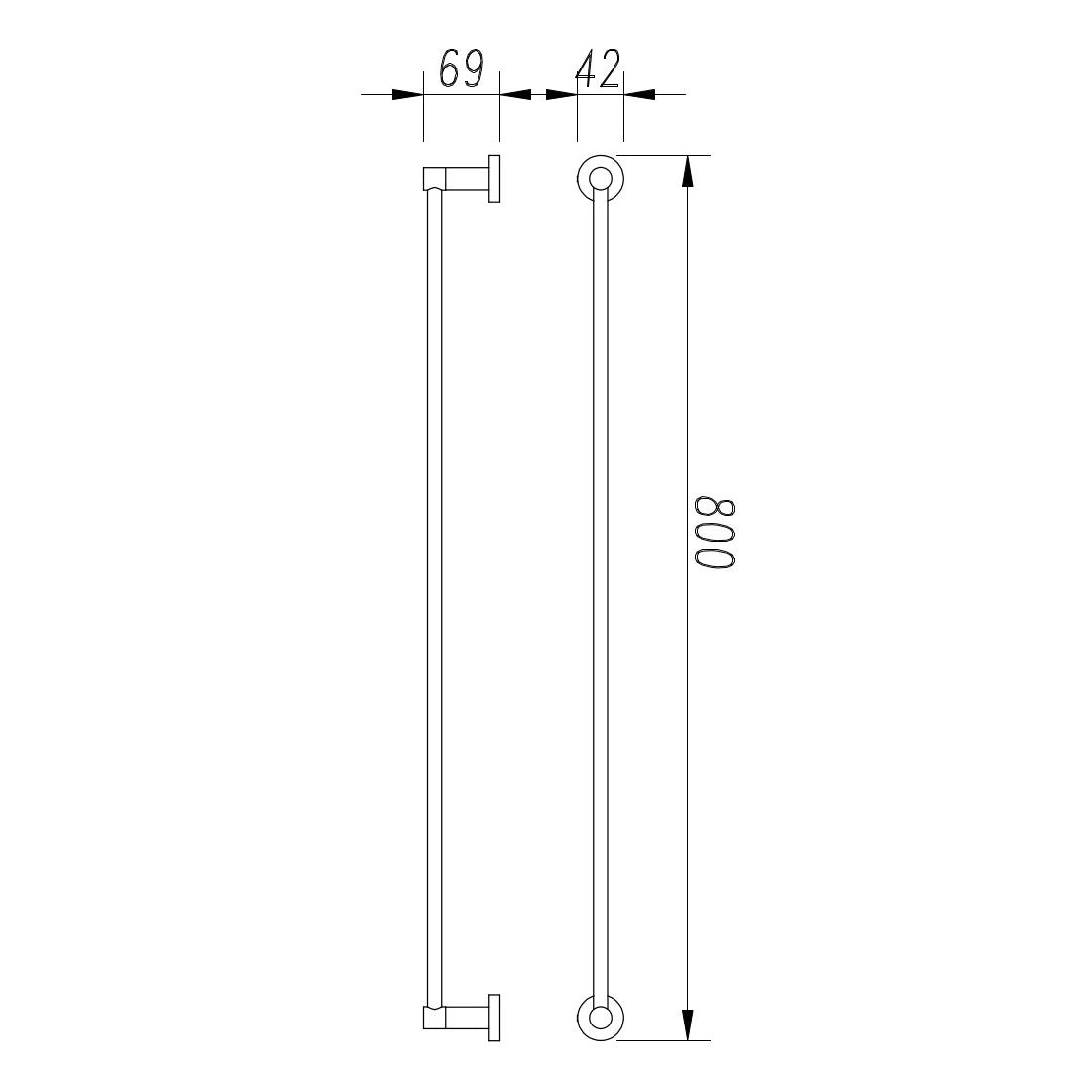 Cioso 800mm Single Towel Rail Brushed Nickel