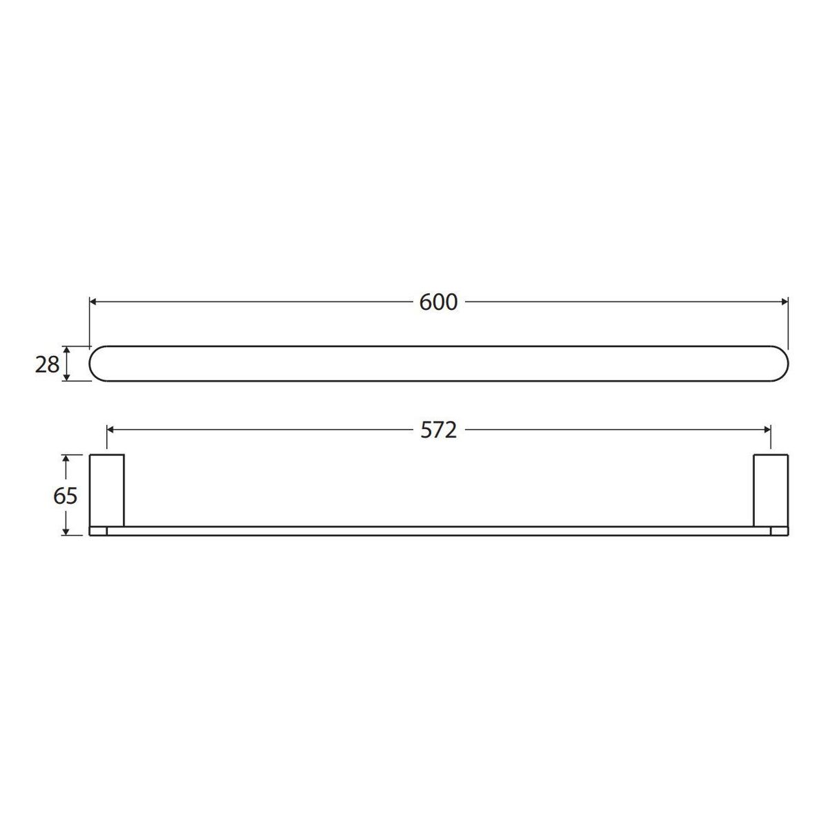 Empire Slim Single Towel Rail, 600mm, Chrome