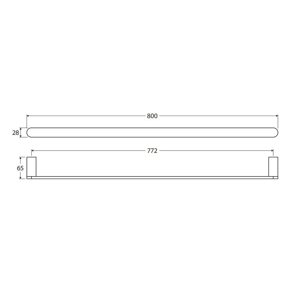 Empire Slim Single Towel Rail, 800mm, Chrome