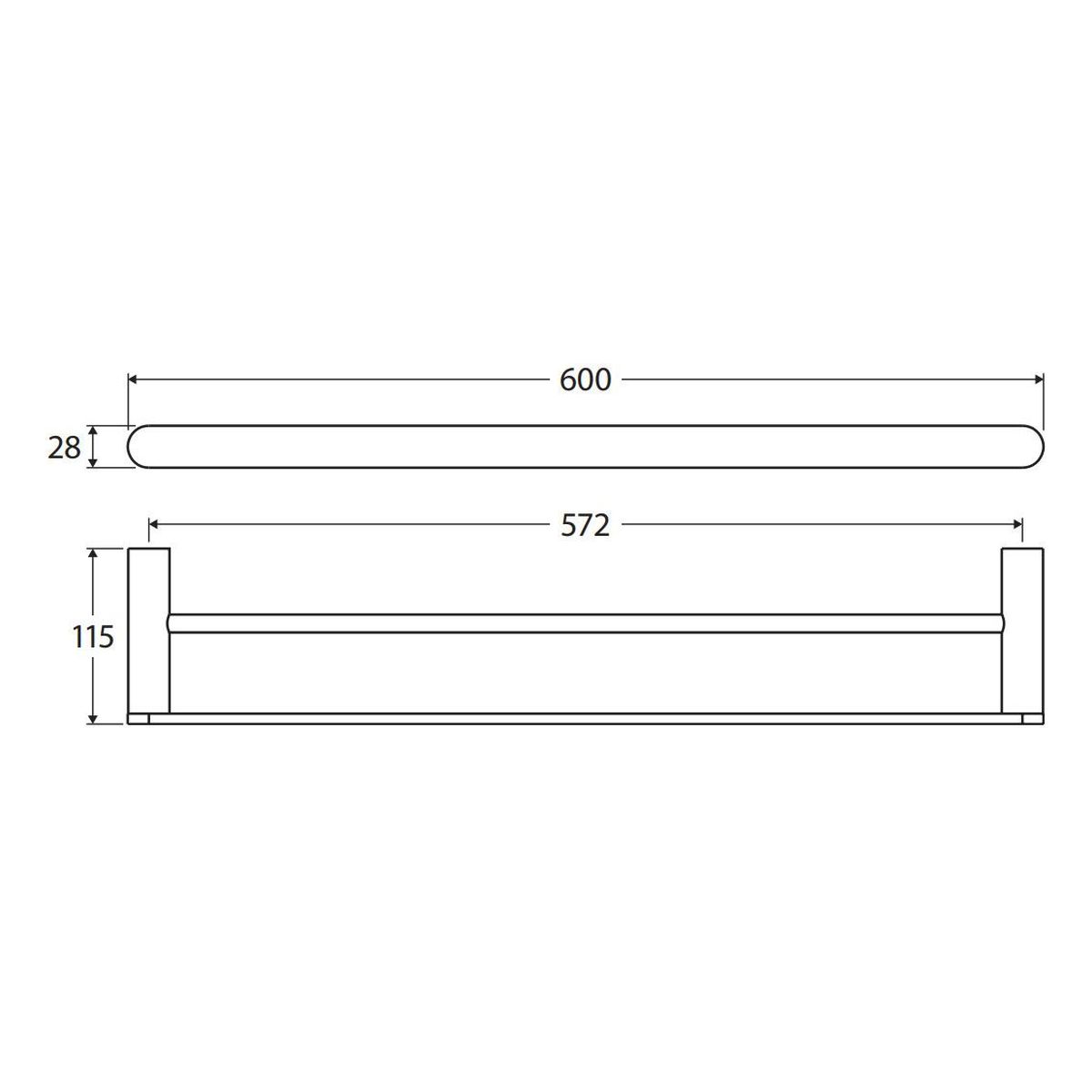 Empire Slim Double Towel Rail, 600mm, Urban Brass