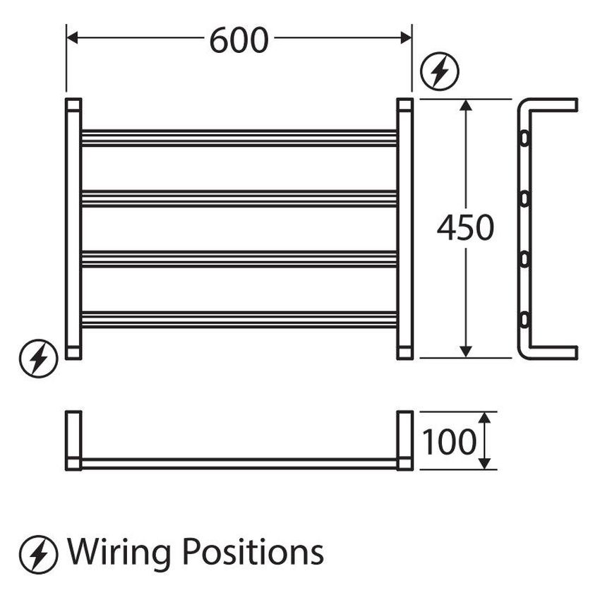 Koko Heated Towel Rail, 600 x 450mm, Chrome