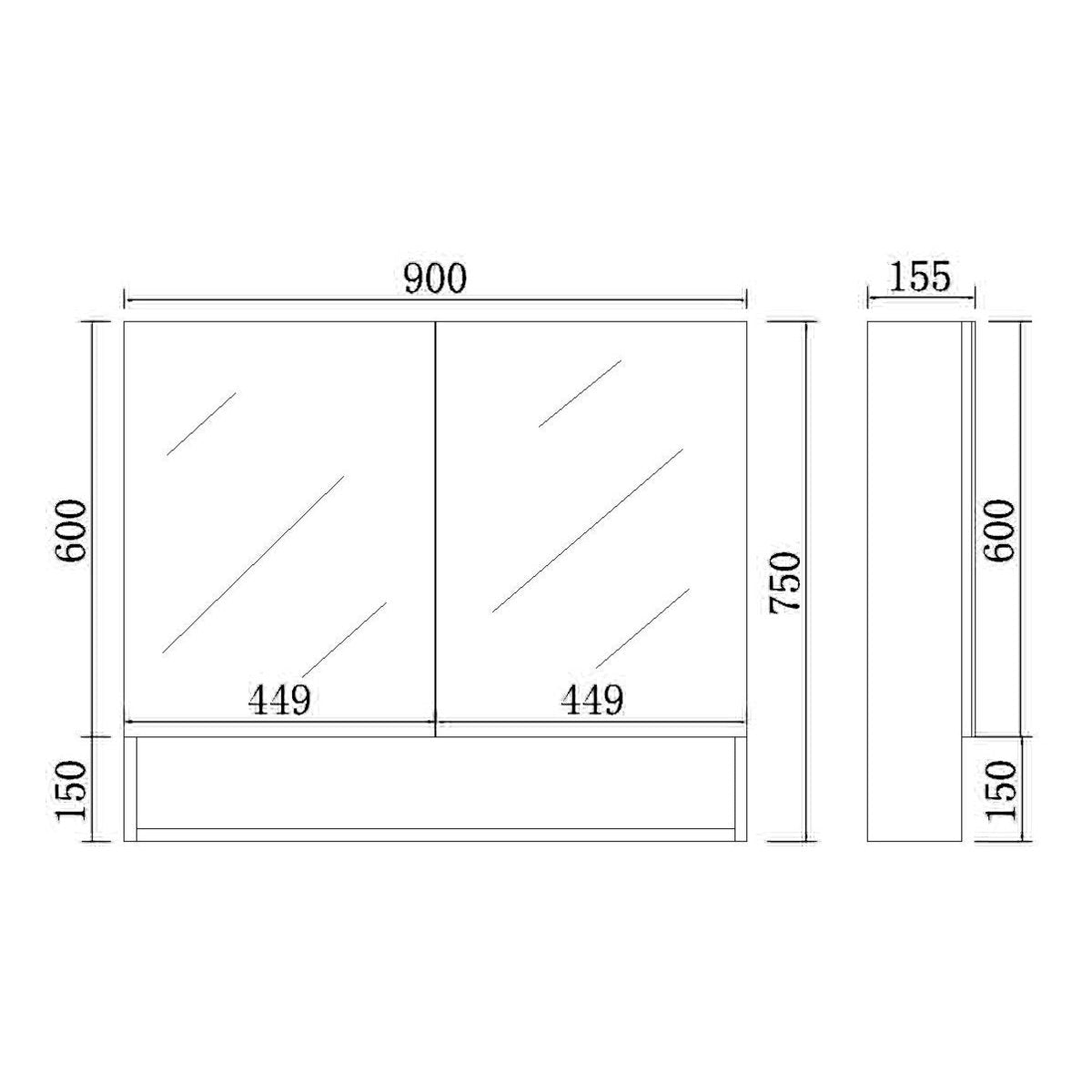 Stella Shaving Cabinet With Underneath Shelf, Oak, 900mm