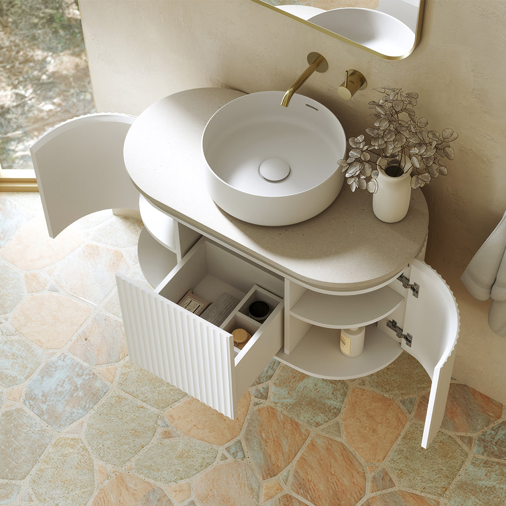 Fienza Empire Pill Satin White 900 Wall Hung Cabinet