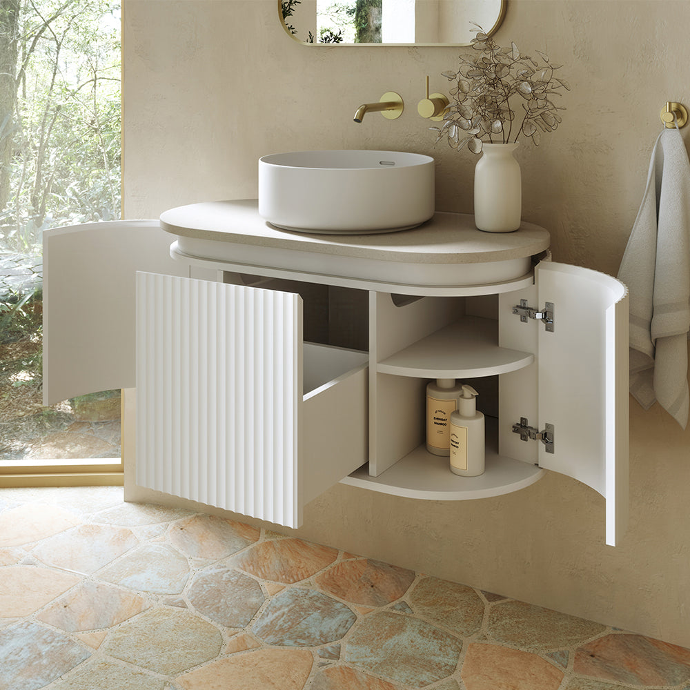 Fienza Empire Pill Satin White 900 Wall Hung Cabinet