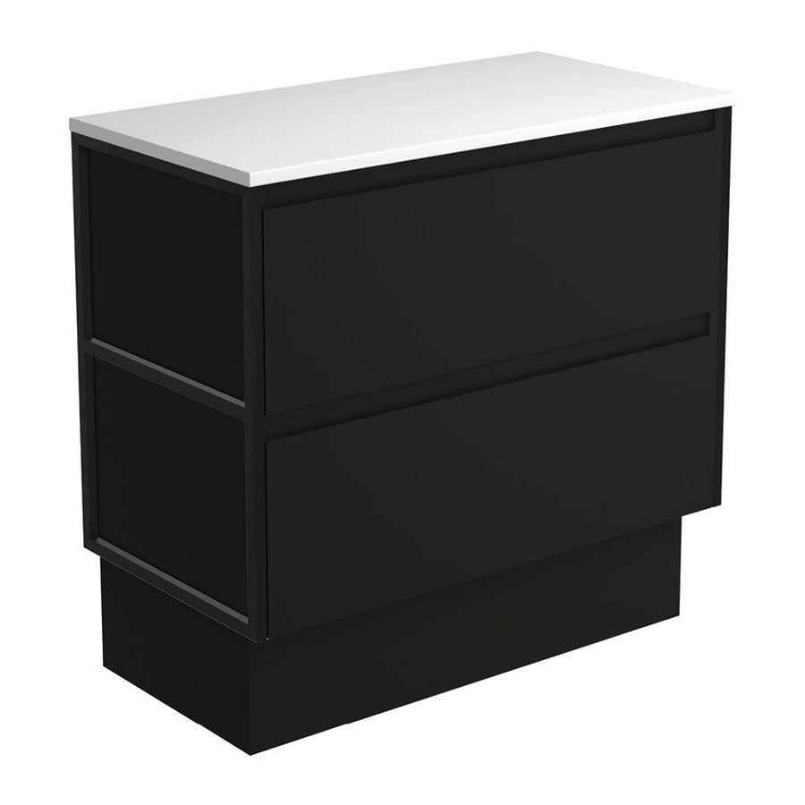 Fienza Amato Satin Black 900 Cabinet On Kickboard, Matte Black Frames