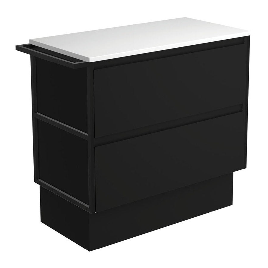 Fienza Amato Satin Black 900 Cabinet On Kickboard, 1 Frame & 1 Towel Rail