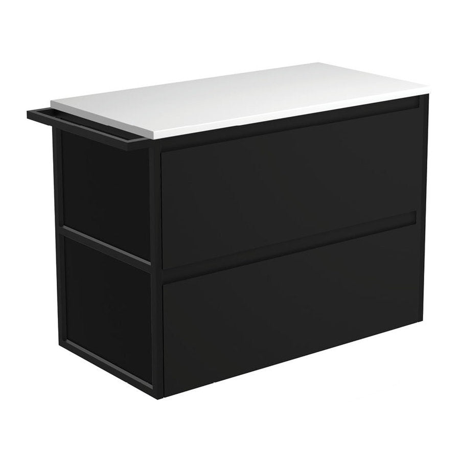 Fienza Amato Satin Black 900 Wall-Hung Cabinet, 1 Frame & 1 Towel Rail