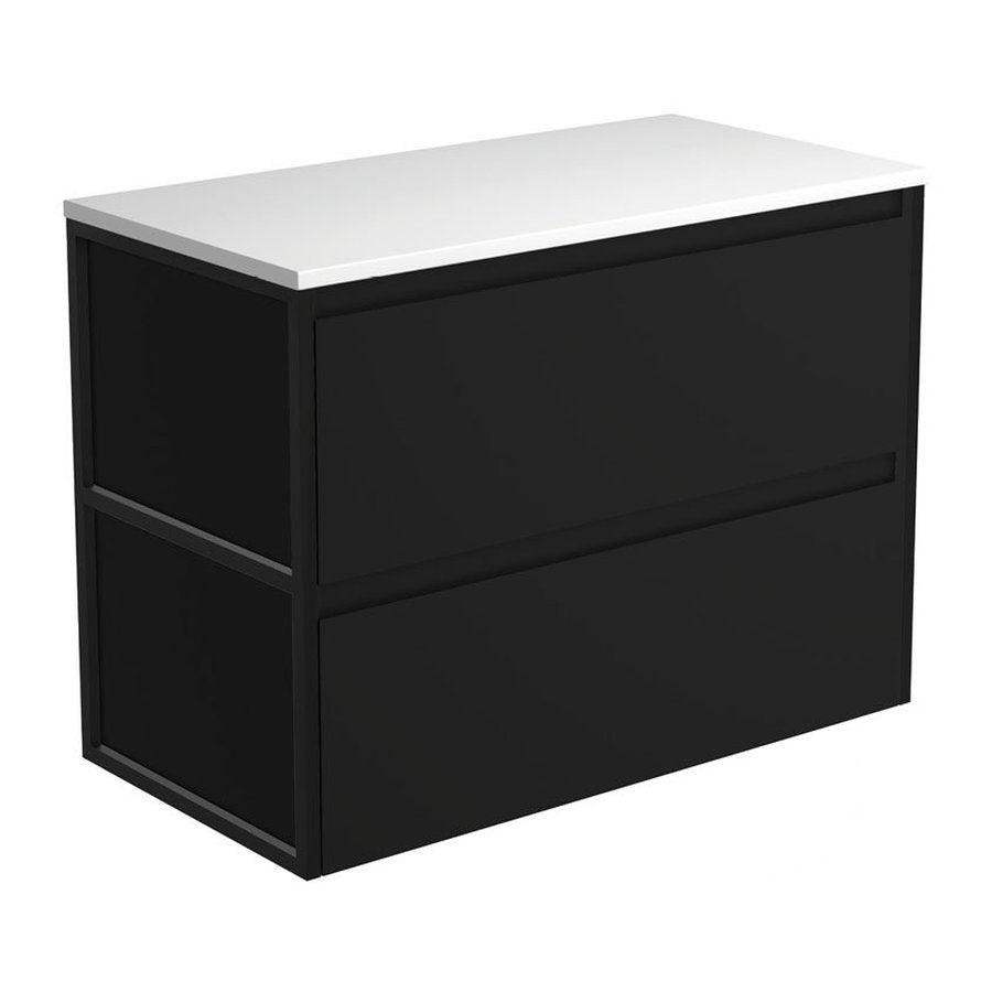Fienza Amato Satin Black 900 Wall-Hung Cabinet, Matte Black Frames