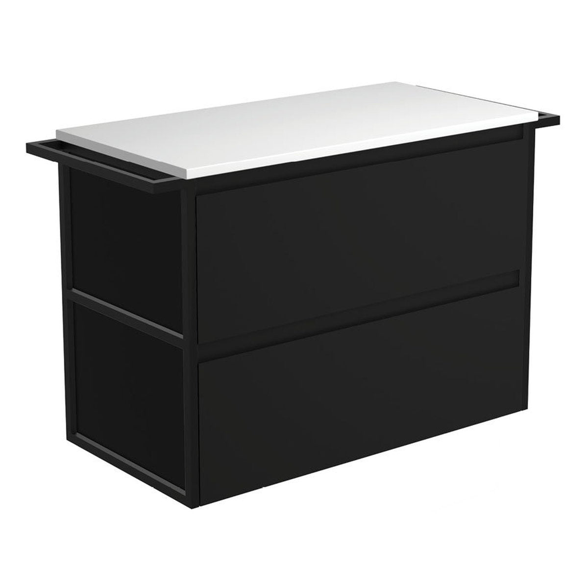 Fienza Amato Satin Black 900 Wall-Hung Cabinet, Matte Black Towel Rails