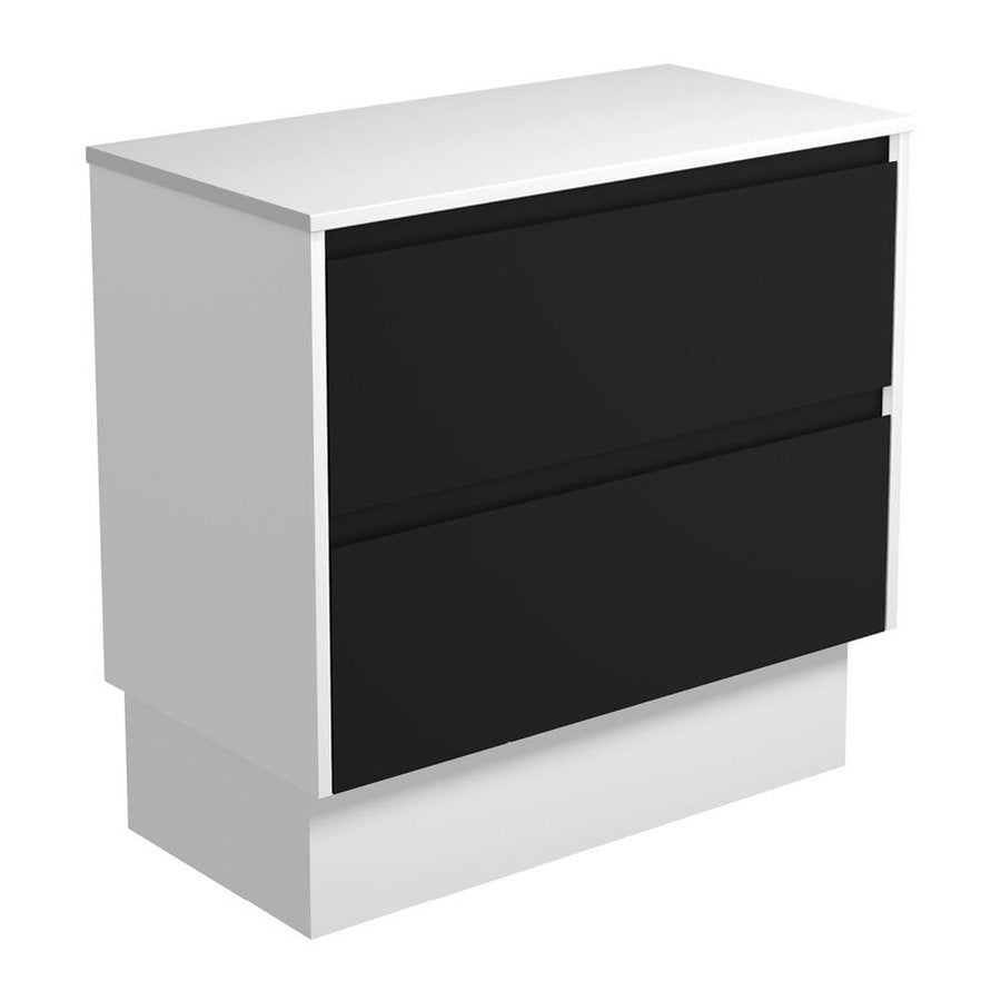 Fienza Amato Satin Black 900 Cabinet On Kickboard, Satin White Panels
