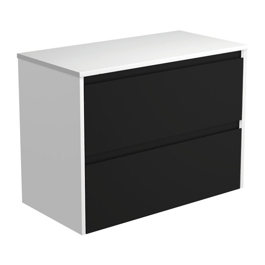 Fienza Amato Satin Black 900 Wall-Hung Cabinet, Satin White Panels