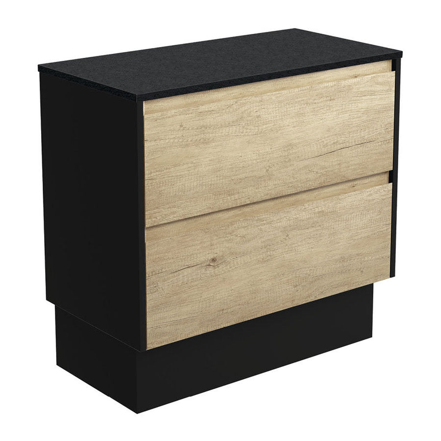 Fienza Amato Scandi Oak 900 Cabinet On Kickboard, Satin Black Panels